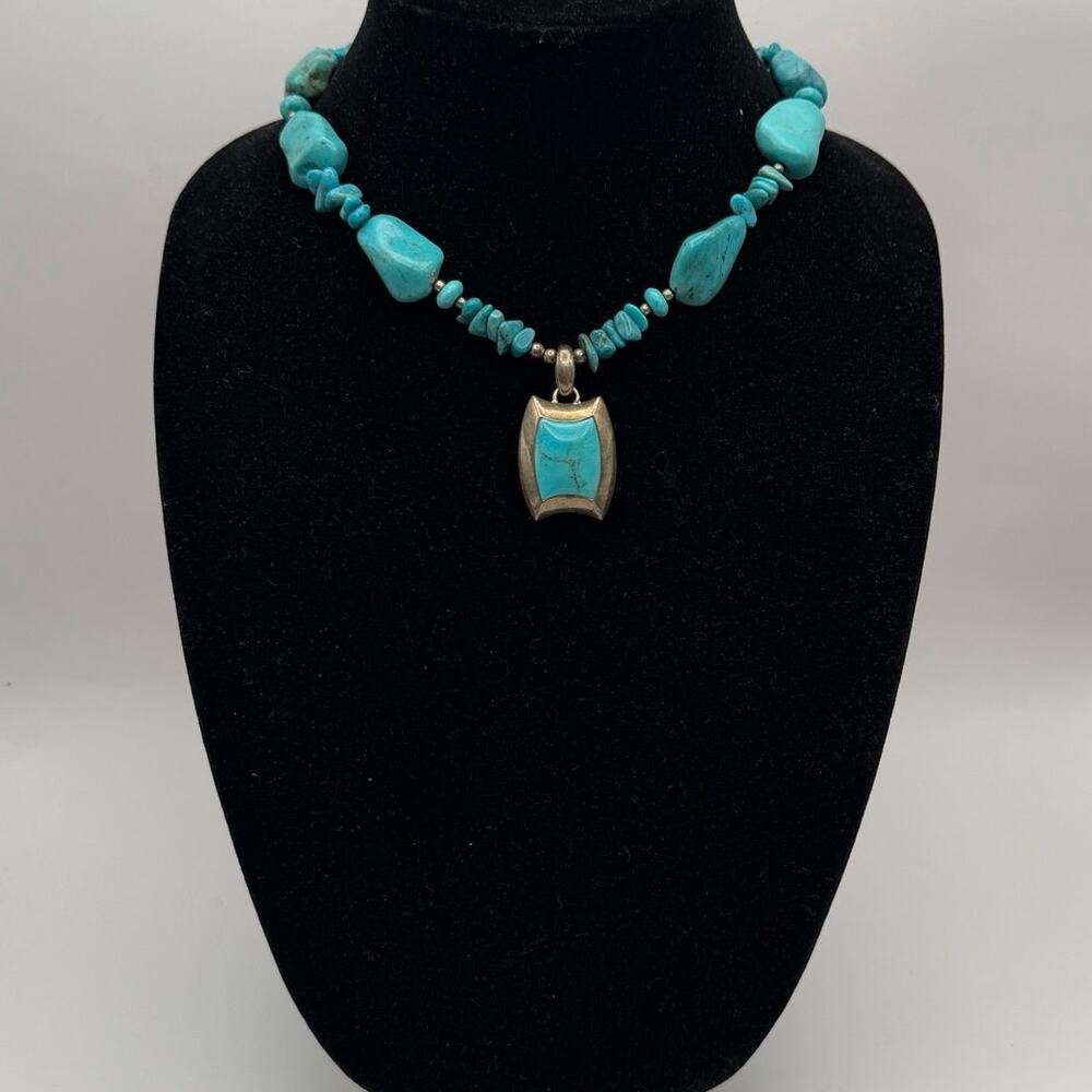 Barse 925 Sterling Silver Genuine Turquoise Black SW Pendant Necklace